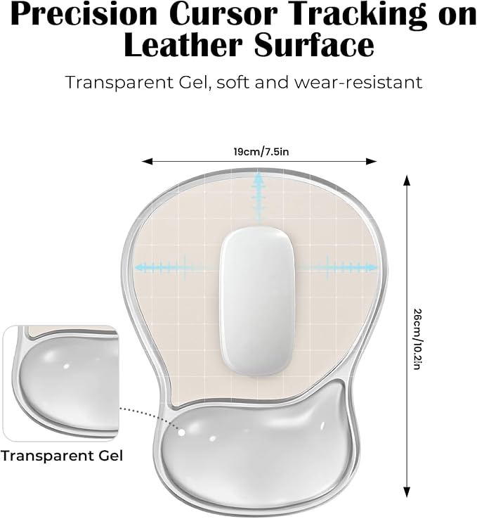 EooCoo Ergonomic Waterproof Mouse Pad with Gel Wrist Rest Support | Middle Concave Design, Leather Mouse Pad, Relieve Wrist Pain, Non-Slip Base, Office Desk Accessories, Non-Slip Base