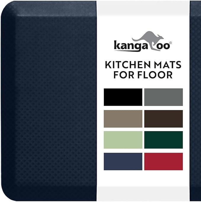 KANGAROO Anti Fatigue Mats for Kitchen Floor, 70x24, Reduce Foot, Knee, Back Pressure, 3/4 Inch Thick Cushioned Ergonomic Mat, Waterproof Comfort Rug for Under Sinks, Standing Desk, Store Floors, Navy