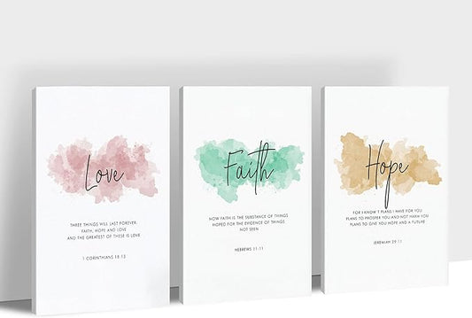 3 Piece Inspirational Wall Art - Love Faith Hope Office Quotes Pictures for Wall Decor, Motivational Canvas Wall Art for Women, Inspirational Poster Framed Artwork for Home, School Decor 20”x30”x3Pcs