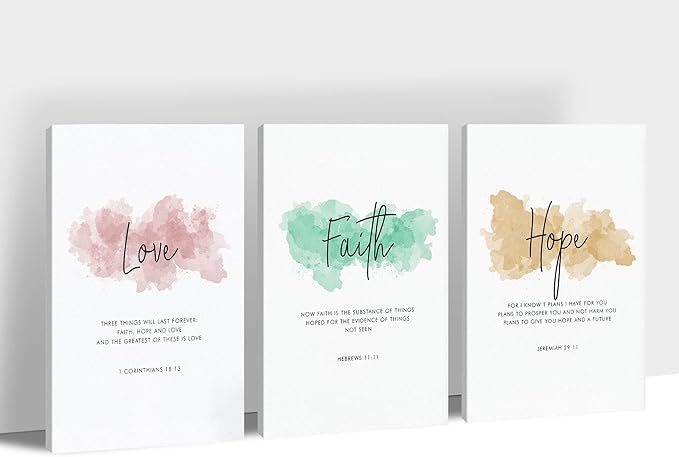 3 Piece Inspirational Wall Art - Love Faith Hope Office Quotes Pictures for Wall Decor, Motivational Canvas Wall Art for Women, Inspirational Poster Framed Artwork for Home, School Decor 12”x18”x3Pcs