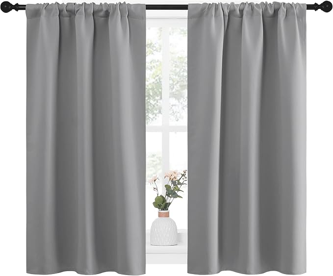 NICETOWN RV Blackout Curtains for Camper Windows, Short Room Darkening Home Decoration Thermal Insulated Rod Pocket Blackout Blinds & Drapes for Small Windows (Silver Grey, 2 Panels, W34 x L40)