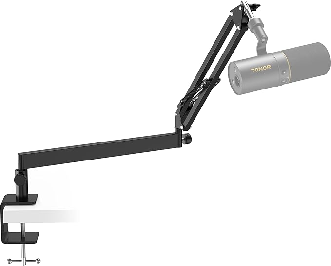 Tonor Mic Arm Desk Mount, Low Profile Boom Arm for Microphone, Adjustable Mic Stand with Desk Mount Clamp, 3/8’’ and 5/8’’ Screwadapter for Most Micr, 38 cm +35 cm(15''+14''), Black, T20LP