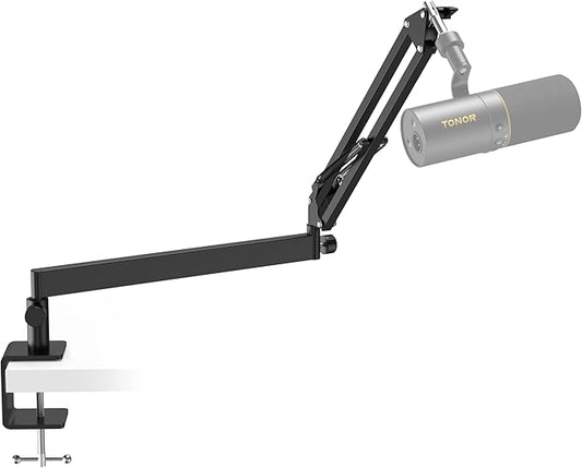 Tonor Mic Arm Desk Mount, Low Profile Boom Arm for Microphone, Adjustable Mic Stand with Desk Mount Clamp, 3/8’’ and 5/8’’ Screwadapter for Most Micr, 38 cm +35 cm(15''+14''), Black, T20LP