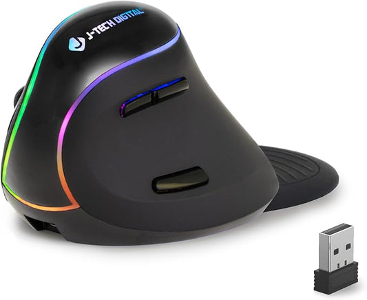 J-Tech Digital Ergonomic Mouse with Wireless Connection, Removable Palm Rest, Thumb Buttons, Rechargeable Battery, 800 DPI, Compatible with Windows and MAC OS