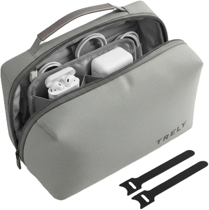 Electronics Organizer for Chargers, Cables, Power Bank, USB Drives & Tech Accessories – Travel Tech Pouch with 2 Reusable Cable Straps, Water-Resistant Travel Case for Backpack & Carry-On