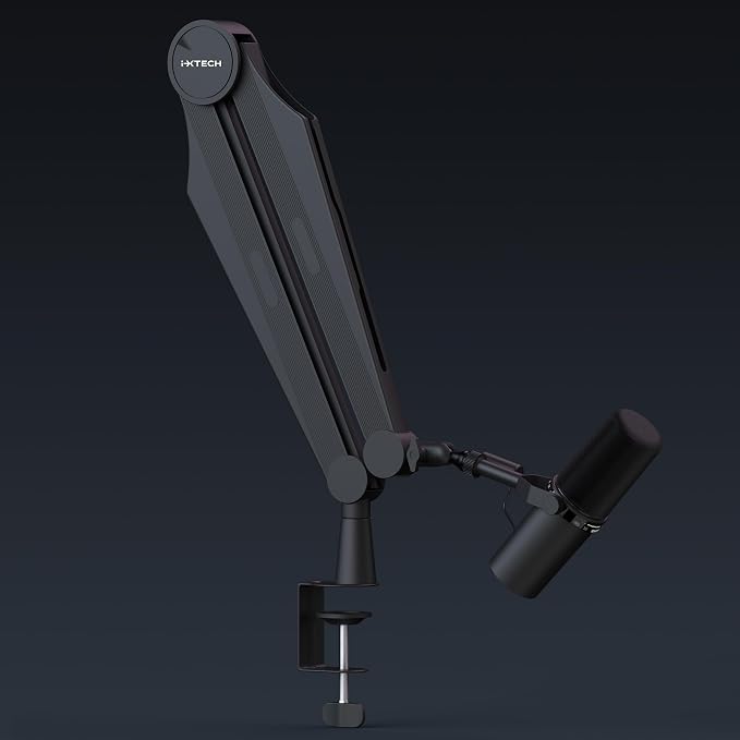 IXTECH Microphone Boom Arm Adjustable Stick Mic Arm Stand with Desk Mount Clamp Overhead 360° Rotatable Microphone Stand with Cable Management for Podcast Streaming Gaming Studio CAPTAIN Model