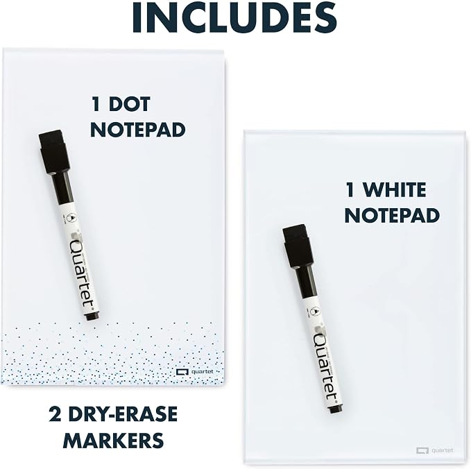 Quartet Glass Desktop Notepad, 9" x 6", Whiteboard, Dry Erase Surface, Dot/White, 2 Pack (GDP96D)