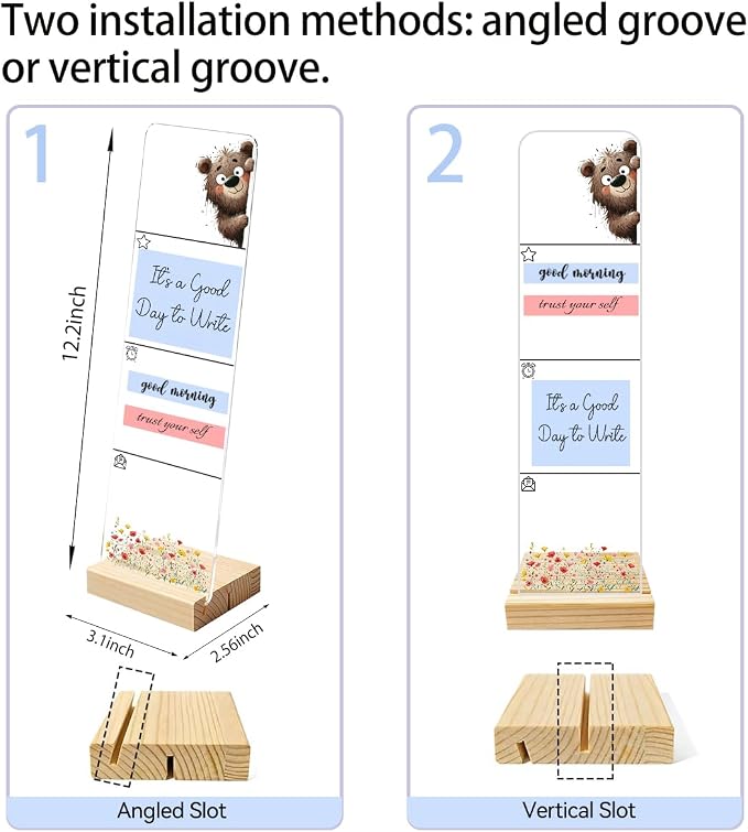 Sticky Note Holder, Monitor Memo Board, Acrylic Post It Note Holder with Wooden Base, Includes 200 Notes, Desk Organizer for Office Cute Bear Design
