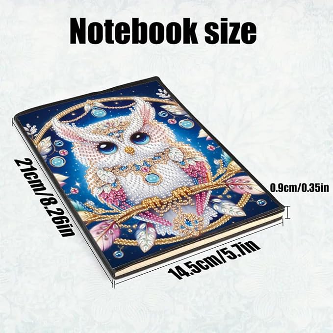 FRANDEK A5 50-Page DIY Owl Diamond Art Painting Notebook with Beautiful Patterns, Special Shaped Diamond Art Craft for Beginners Adults Gift