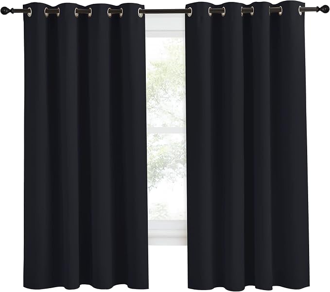 NICETOWN Black Blackout Curtain 68 inch Length, W55 x L68 Inch, 8 Grommets Top, 1 Piece, Thermal Insulated Modern Window Treatment Soundproof Drape Panel for Bedroom/Living Room