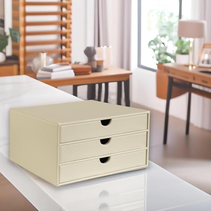 UnionBasic Document Organizer, 3-Drawer File Cabinet Document Storage Box, Office Desktop Filing Organizer, Seashell | Document Storage Box, Office Desktop Filing Organizer