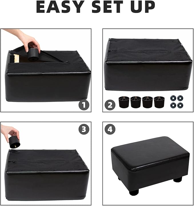 CAROLMADE Small Foot Stool Ottoman Footstool with Legs Under Desk Footrest for Living Room Bedroom and Office, Black