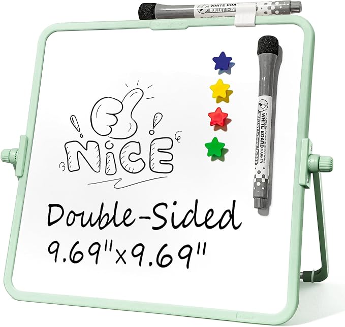 Colorful Dry Erase White Board 8.3x11in, Magnetic Desktop Board with Stand, 2 Markers (Eraser Head), 4 Magnets - Double-Sided Easel for Daily Planning, Memo, Office/Home/School (Green)