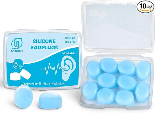 LYSIAN Soft Moldable Silicone Earplugs for Sleep, 5 Pairs, SNR 27dB Noise Cancelling Sleeping Ear Plugs for Swimming, Travel, Snoring(Blue)