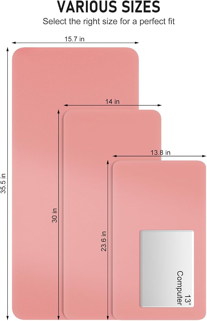 Desk Pad, 35.5" x 17" PU Leather Non-Slip Desk Mat Large Mouse Pad for Desktop, Waterproof Laptop Computer Writing Mat for Office, Home, Work, Gaming, Flower Pink