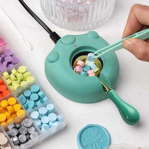 Electric Green Wax Seal Warmer with Spoon and Tweezers - Great Tool for DIY Wax Seals and Stamps