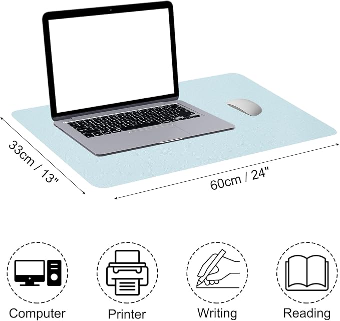 PATIKIL Desk Mat, 24"x13" Non-Slip Waterproof PU Leather Desktop Protector Cover Dual Sided - Light Blue
