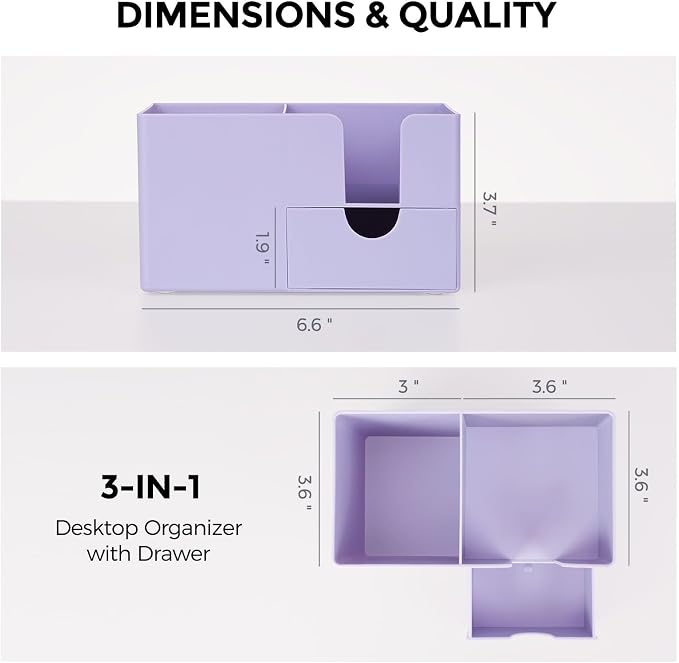 SKYDUE Small Desk Organizer with Drawer | 3 Compartments, Desk Pen Holder, For Home, School, Classroom & Office