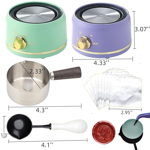 Sealing Wax Warmer Electric, Electrical Wax Seal Melting Furnace Warmer Kit with a 80ml Large Spoon, a Non-Slip Melt Scoop Great Tool for Melting Waxs Seals Sticks Beads (Green)