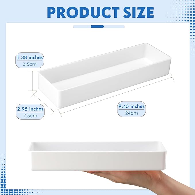 Teling 12 Pcs White Large Rectangular Desk Organizer Set Half Accessory Tray Plastic Tabletop Organizer for Office Home or Study Dimensions: 9.45 x 2.95 x 1.38 Inches