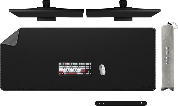 Chihein 59" x 24" 4XL PU Leather Desk Mat (Black/Gray), Huge Mouse Pad, Dual Sided Desk Pad Protector, Waterproof Writing Blotter for Gaming/Office/Home