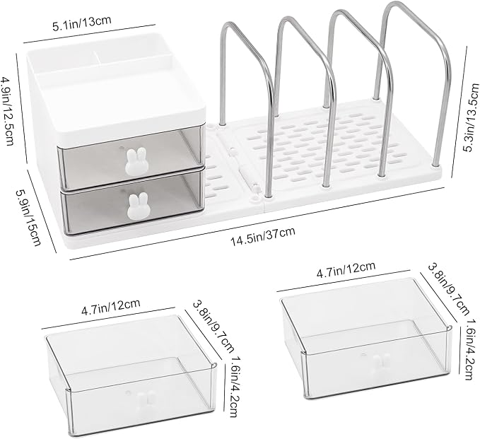 Desk Organizer with 2 Drawer, Desktop File Organizer with 4 Bookends, with Pen Holder, for Home Office School Supplies