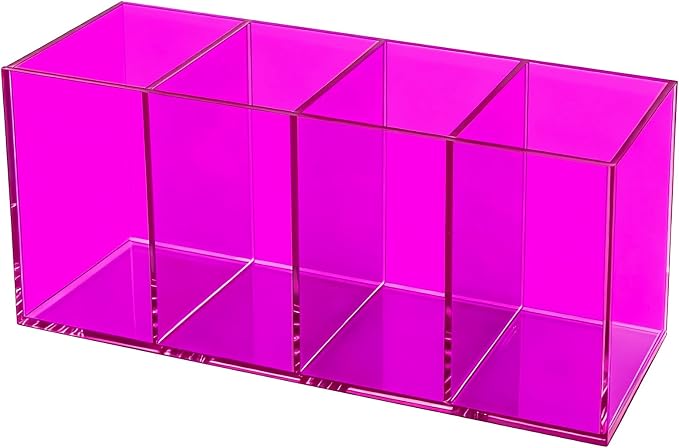 Pen Holder for Desk Neon Acrylic Pencil Holder Cup Makeup Brush Storage Organizer for Vanity, Purple