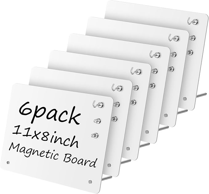 Magnetic Metal Display Bulletin Board, White, 6-Pack, 11x8 Inch | Horizontal Orientation, Includes 18 Magnets, For Memos Messages Photos, Home School Kitchen Office Use