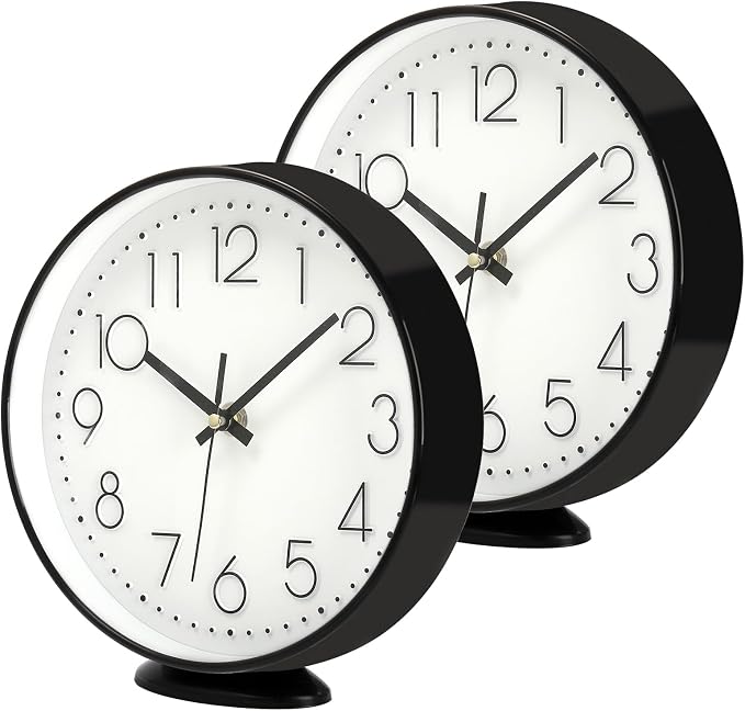 Coloch 2 Pack Table Clock on Stand, 8 Inch Vintage Silent Non-Ticking Wall Clock Decorative Battery Operated Quartz Analog Clocks for Desk, Table, Office, Study, Kitchen, Living Room, Bedroom, School