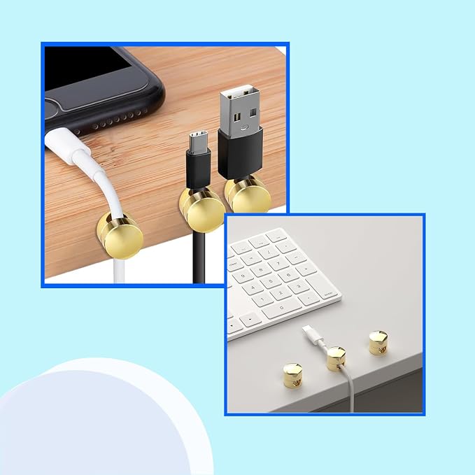 3 Sets Charger Cord Holder, Gold Metal Adhesive Cable Management Clips,Adjustable Cable Anchor Holders,Wire Organizer for Desk, Wall Hook, Home, Office,Bedside Table
