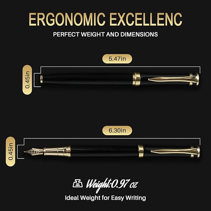 Fountain Pen with Medium Nib | Luxury Black Finish, Smooth Ink Flow, Complete Set with Ink Cartridges, Converter & Sleeve | Ideal for Professionals, Office, Journaling, and Gifts
