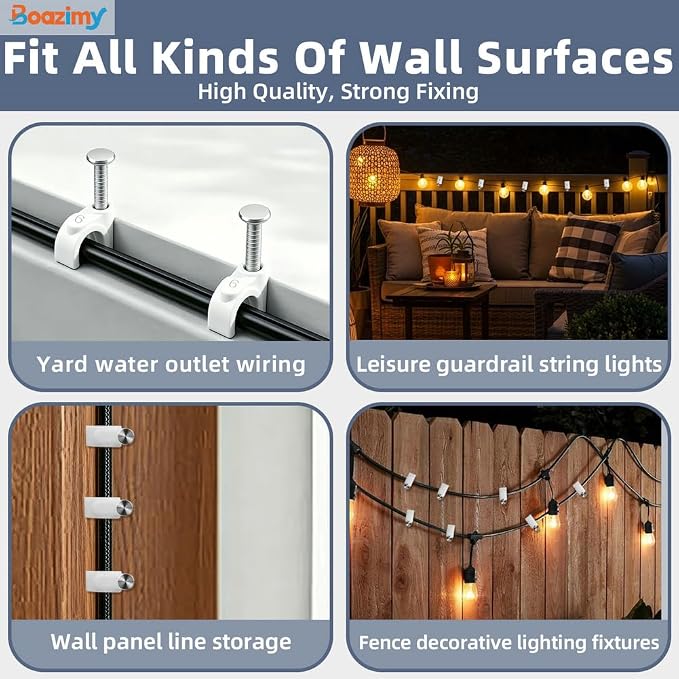 Cable Clips 400 Pcs, 7mm 8mm 9mm 10mm Nail in Wire Wall Clips with Steel Nails, Ethernet Cable Management Organizer, Coax Cable Tacks for Cat6 RJ45 Speaker Wire TV Cords - White