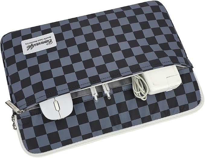 Canvaslife Black Checker Pattern 13 inch Canvas Laptop Sleeve with Pocket 13 inch 13.3 inch Laptop 13 case13 Sleever