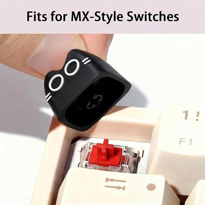 Artisan Keycaps, Cute Cat Custom Key Caps for MX Mechanical Keyboard, Resin Handmade 1U Replacement for Esc Arrow Keys (Black cat)