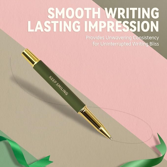 YUNCHUN Luxury Inspirational Rollerball Pen Set Gifts for Women & Men, Metal Pens with Motivational Words, Smooth Black Ink Medium Point, Elegant Executive Gift Pens with Extra Blue Refill, Green