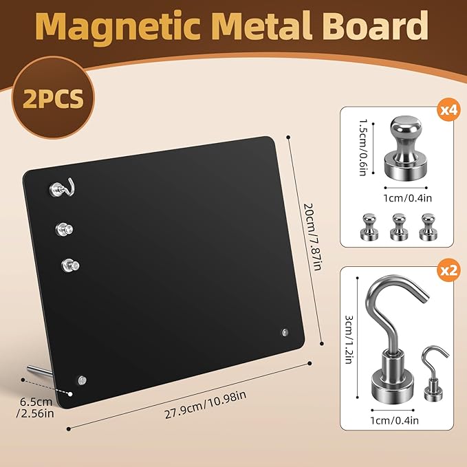 2 Pack Small Magnet Board - Black Magnetic Board | 11x8Inch Metal Magnetic Bulletin Board with 6 Magnets, Magnet Display Stand for Home School Kitchen Office