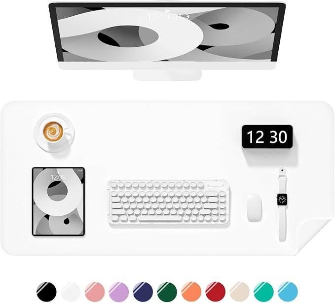 Desk Pad, 35.5" x 17" PU Leather Non-Slip Desk Mat Large Mouse Pad for Desktop, Waterproof Laptop Computer Writing Mat for Office, Home, Work, Gaming, White