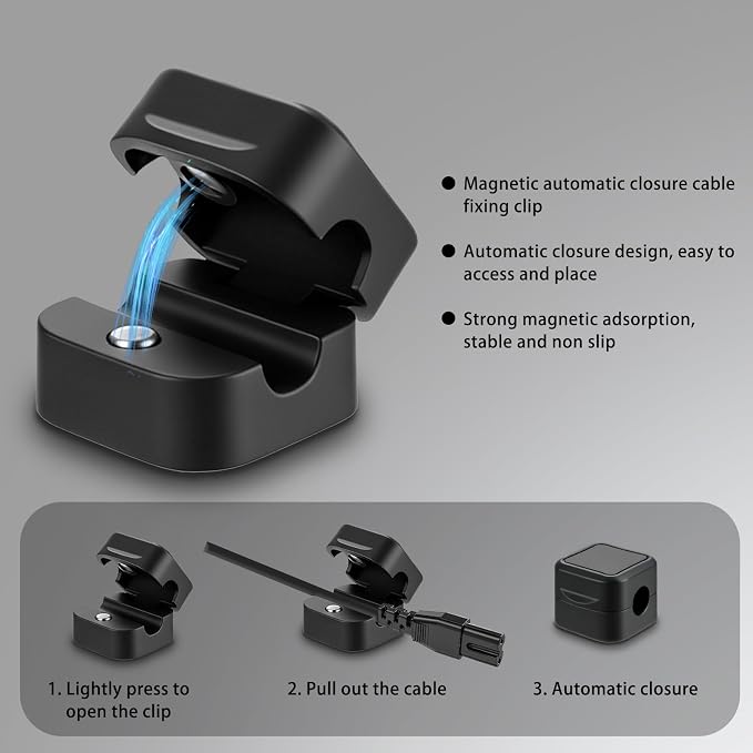Magnetic Cable Clips 80 Pack Cord Organizer Holder - Adjustable Cord Holder Management, Spring Cable Holder Clips for Home Office,Desk,Phone,Wall,Desktop,Nightstand,Appliance