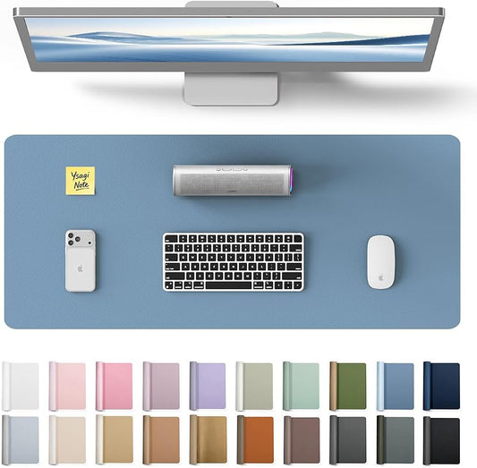 YSAGi Leather Desk Protector, Office Mat, Large Mouse Mat, Non-Slip PU Leather Blotter, Laptop Desk, Waterproof Writing Pad for Office and Home (Blue, 23.6" x 13.8")