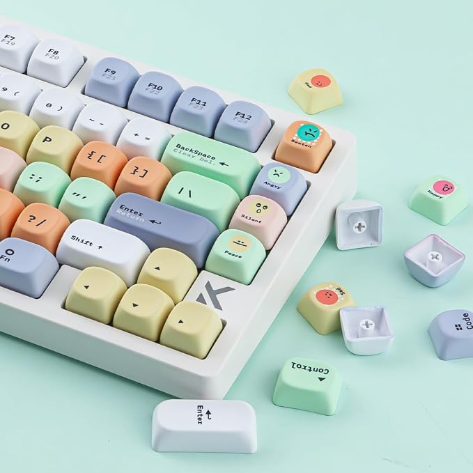 Tsungup MOA Keycaps,Clean & Minimal 130 Keys Magic Bean Custom Keycaps,PBT Cute Dye Sub Key Caps Keyboard Keycap Set for MX Switches Mechanical