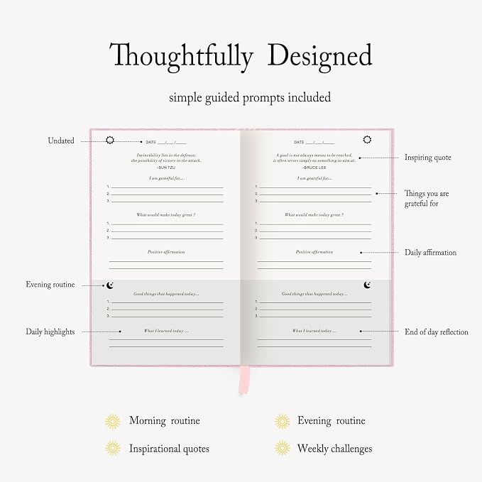 The Gratitude Journal - for More Mindfulness, Happiness, Positive Vibes, Affirmations, Productivity, and Self Reflection -Undated Daily Journal