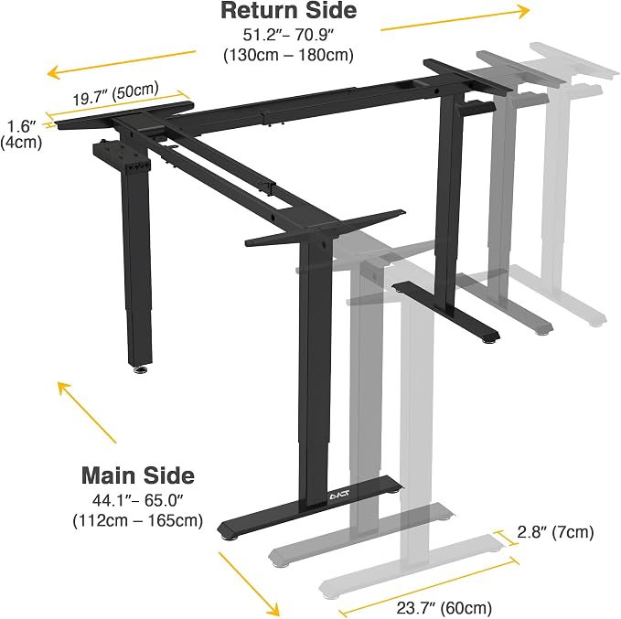 AVLT 47″ Electric L-Shaped Standing Desk (65 "x 70.9") – Motorized Triple-Motor Height Adjustable Sit-Stand Corner Workstation, Swappable Mid-Foot Design, Frame Only (Black)