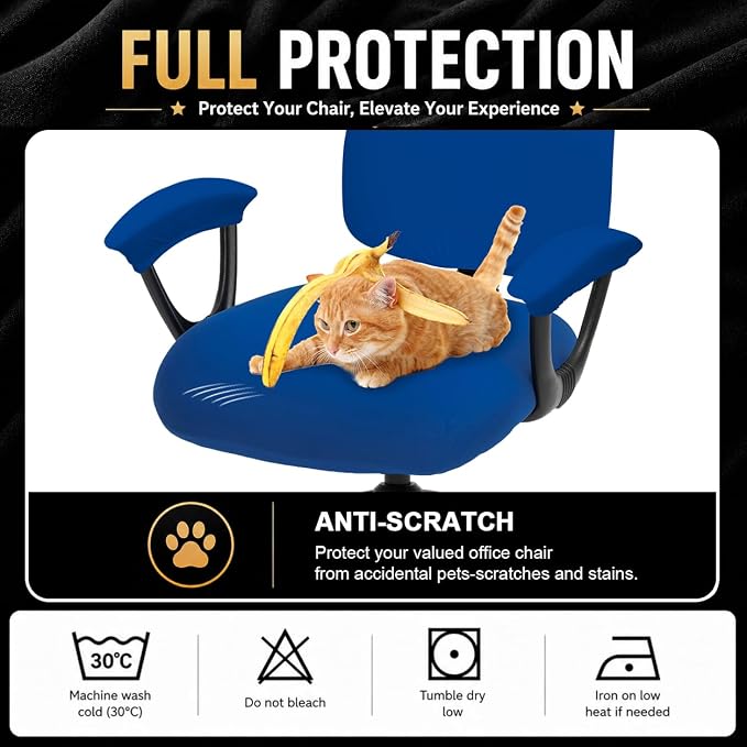 Stretchable Split Office Chair Seat Covers - Universal Stretch Computer Chair Slipcover - Washable Rotating Backrest Coverings & Cushion Protectors & Armrest Covers for Dogs, Cats, Pets