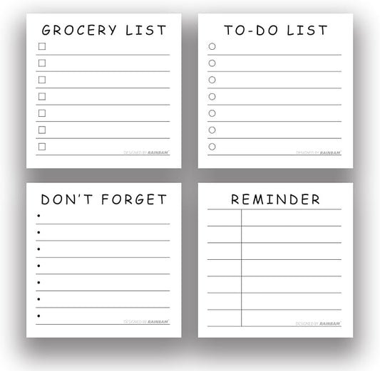4 Pack/200 Sheets 3x3in Self-Sticking Note Papers Set, High-Adhesive Productivity Planner Pads for Time Management, Retro Daily Task Notes for Journal Office Home, Bulk Retro Stationery Gift
