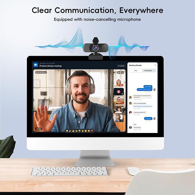 2K Webcam PC Webcam with Microphone and Physical Privacy Cover, Noise-Canceling Microphone, Auto Light Correction, Wide Angle, Plug and Play for Conferences/Online Classes/Live Streaming/Zoom/Teams