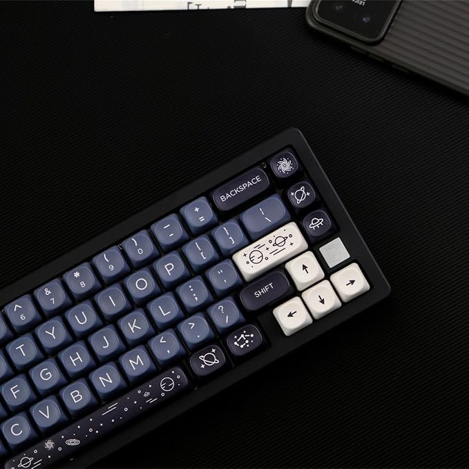 MOA Keycaps 126 Keys PBT Keycaps Dye-Sublimation Custom Keyboard Key Caps Set for Cherry Gateron MX Switches Mechanical Keyboards, Black Blue Space Theme Key Caps