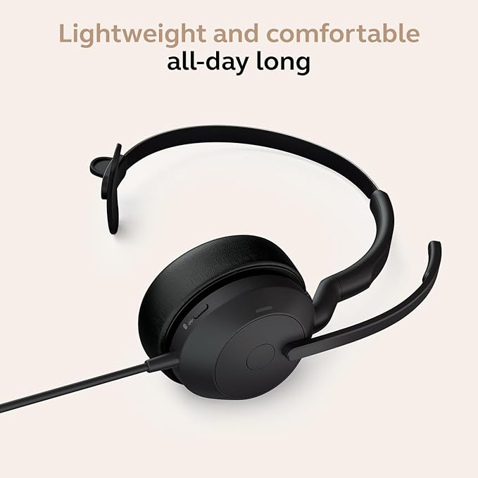 Jabra Evolve2 50 Wired Single-Ear Headset - Noise Cancelling Headphones, Bluetooth Headset for Work with Noise Cancelling Microphones, Goes with Online Meeting Platforms Like Microsoft Teams, Black