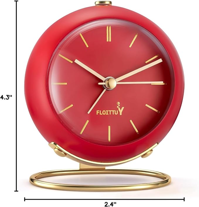 FLOITTUY Silent Table Analog Alarm Clock No Ticking, Lighted on Demand and Battery Operated, Beep Sounds, Small Desk Clock(Tomato Red)