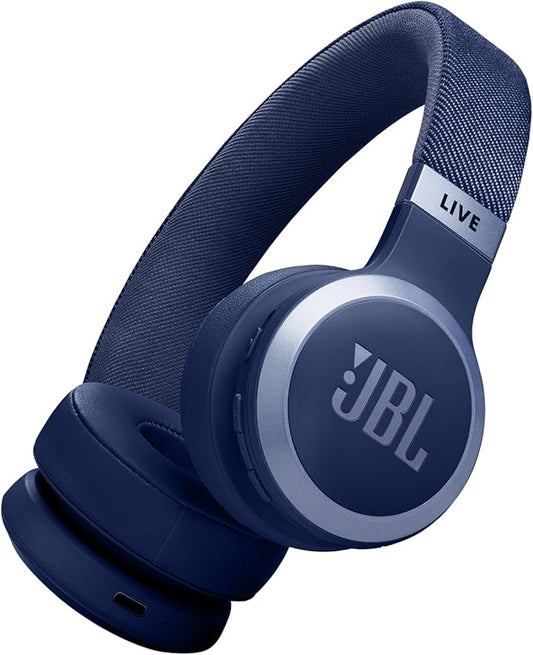 JBL Live 670NC - Wireless On-Ear Headphones with Adaptive Noise Cancelling with Smart Ambient, Up to 65H Battery Life with Speed Charge, Lightweight, Comfortable and Foldable Design (Blue) (Renewed)