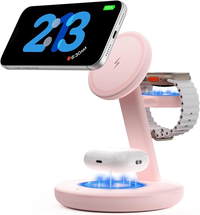 for Apple Watch 5W Fast Charger,15W • Silent •Not hot, 3 in 1 Wireless Charging Station, Apple Mag-Safe Charger Stand,Fast Magnetic Wireless Charger Station for iPhone17-12Series,Apple Watch Airpods